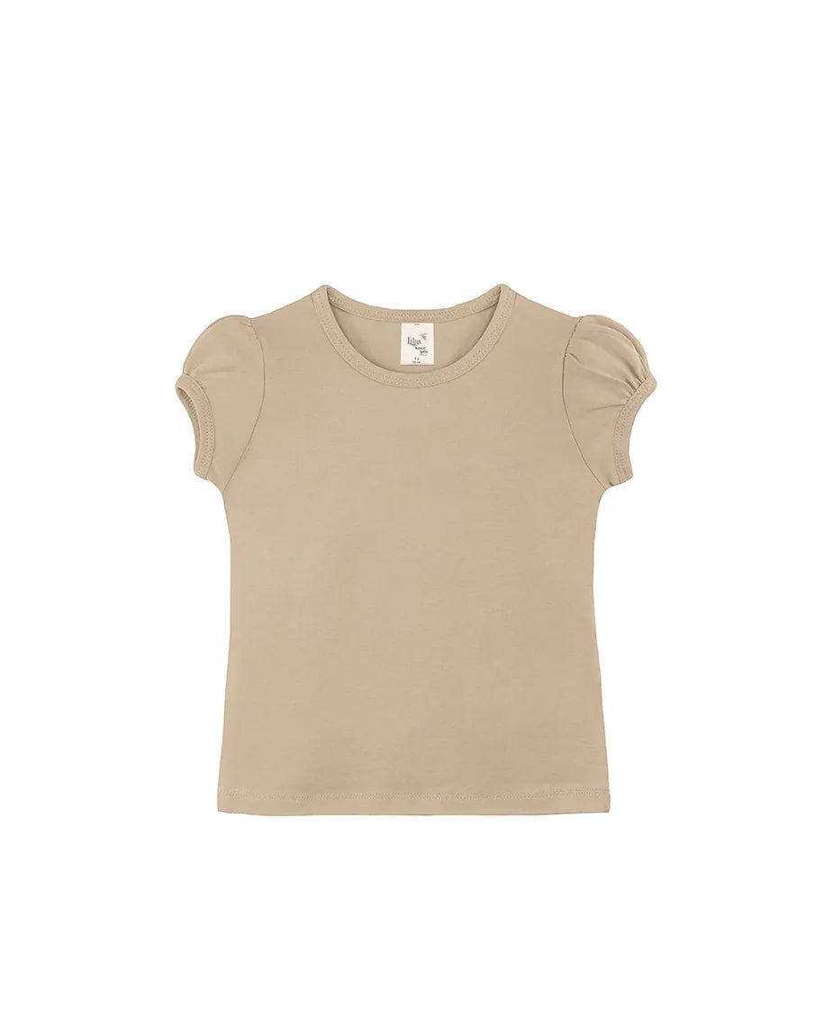 Little Girls Cotton Puff Sleeve Basic T-Shirt