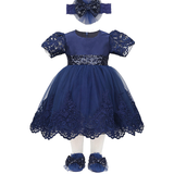 Baby Girl Newborn Lace Princess Wedding Party Dress Gown 4 Piece Deluxe Set