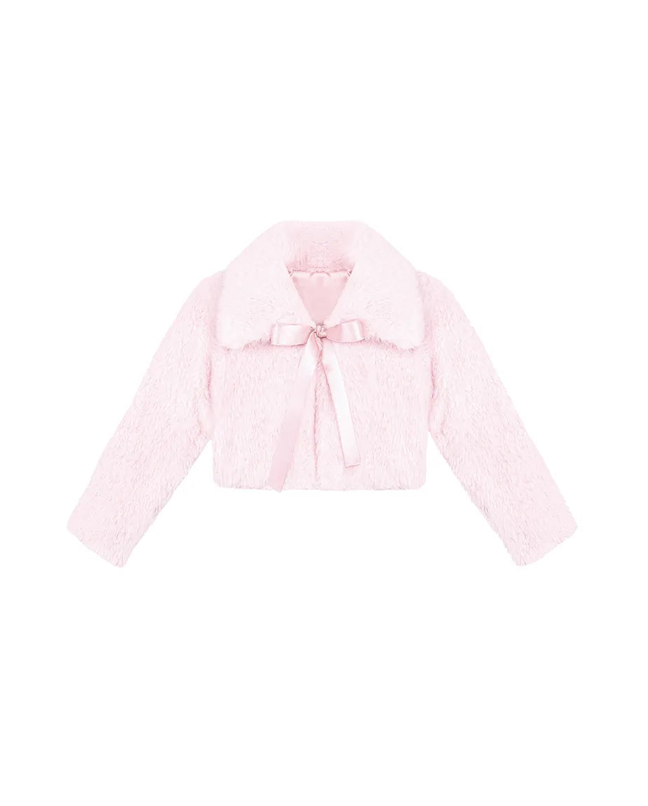 Girls Fluffy Ribbon Bow Dress Coat Bolero