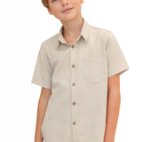 Boys' Button Down Shirt Solid Short Sleeve Classic Solid Oxford Dress Shirt