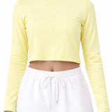 Lilax Girls' Long Sleeve Crop Top – Soft Cotton, 4-Way Stretch, Breathable Everyday Tee