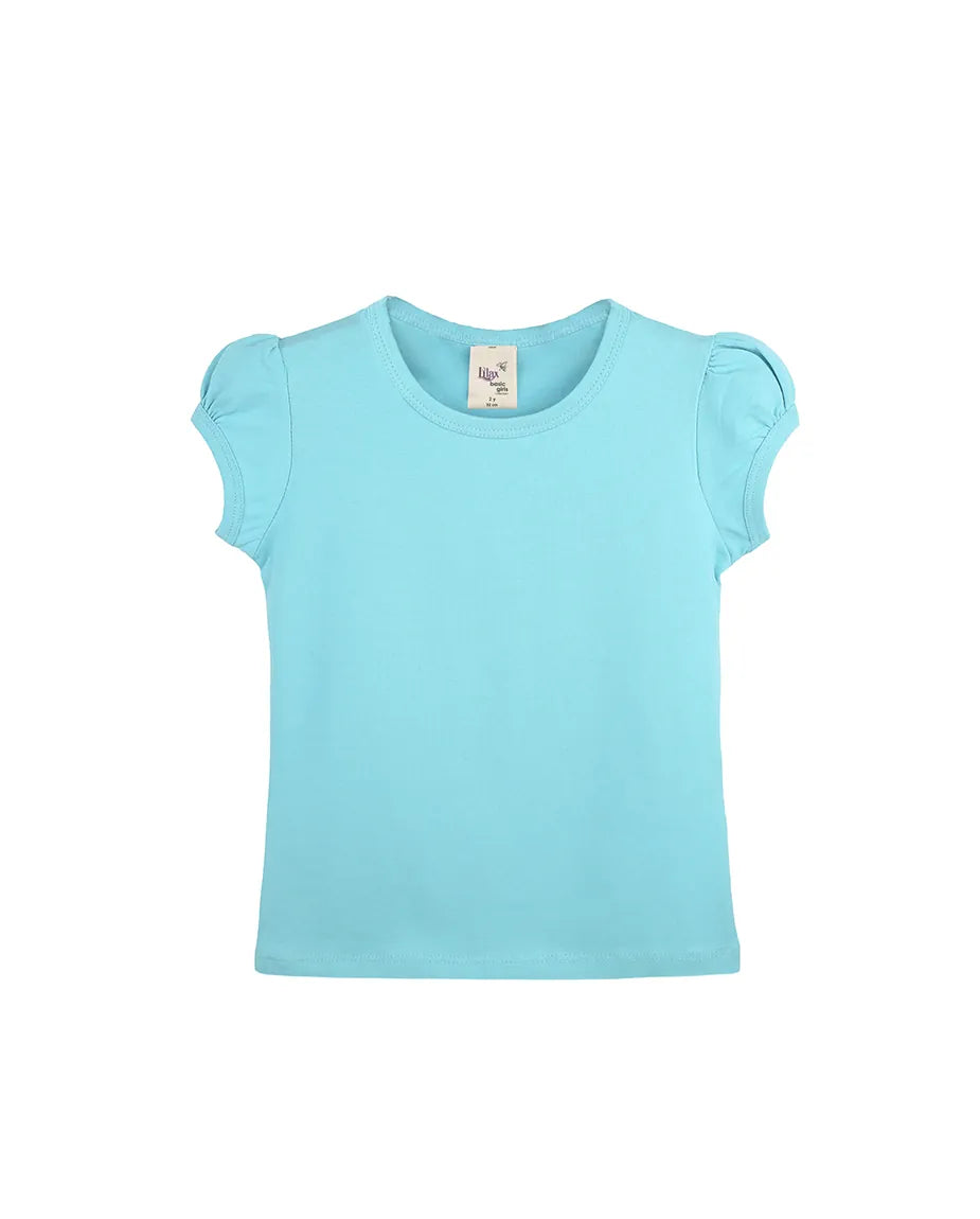 Little Girls Cotton Puff Sleeve Basic T-Shirt
