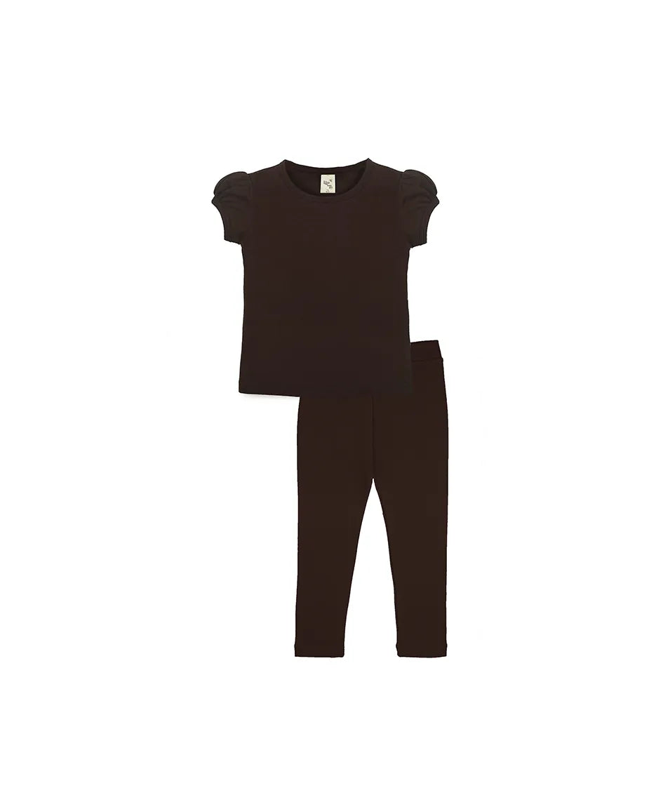 Little Girls Cotton Basic Puff Sleeve T-Shirt & Leggings Set