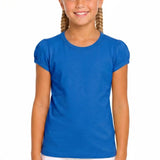 Girls' Basic Short Puff Sleeve Round Neck Cotton T-Shirt