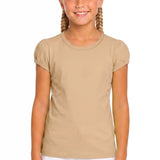 Girls' Basic Short Puff Sleeve Round Neck Cotton T-Shirt