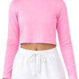 Lilax Girls' Long Sleeve Crop Top – Soft Cotton, 4-Way Stretch, Breathable Everyday Tee