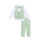 Boys Suit Set Slim Fit Vest, White Dress Shirt, Dress Pants and Bowtie 4 Piece Formal Suit Set