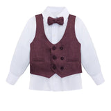 Toddler & Youth Boys 4 Piece Formal Suit Set V-Neck Vest White Dress Shirt Dress Pants and Bowtie 1-5 Years