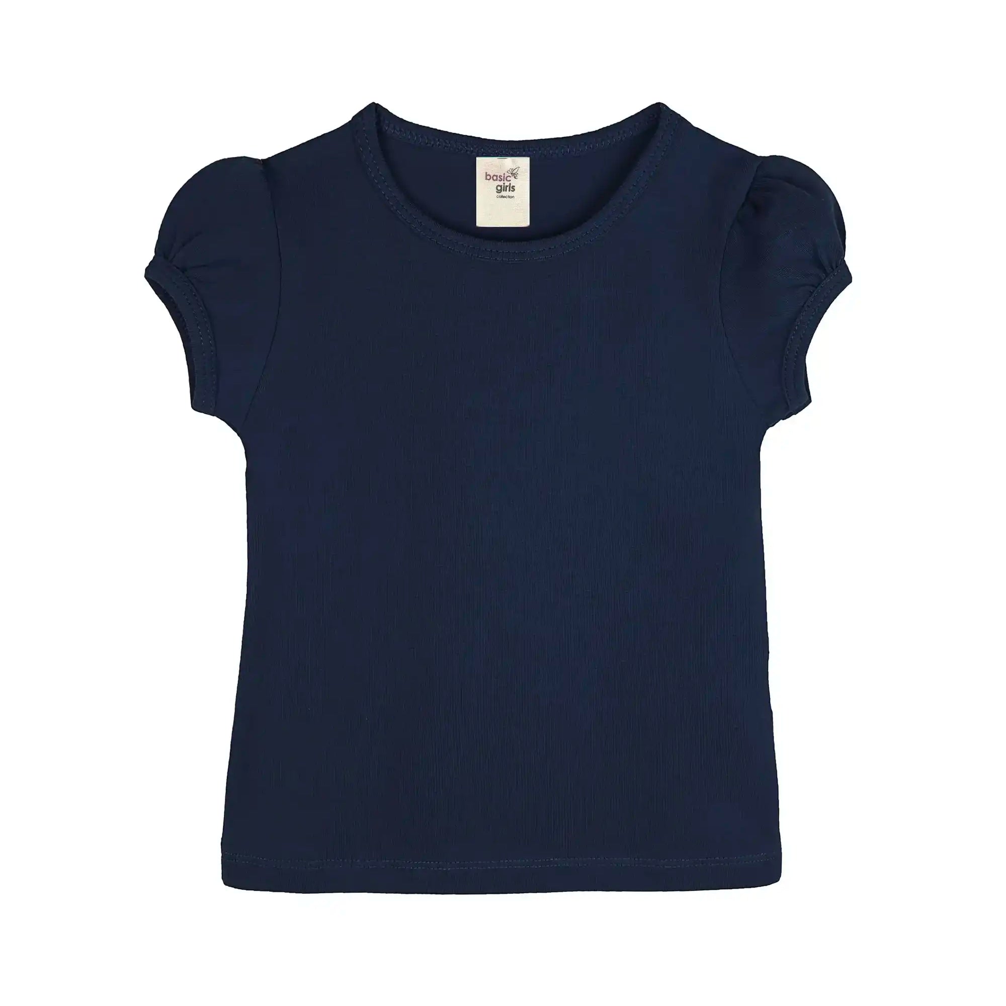 Girls' Basic Short Puff Sleeve Round Neck Cotton T-Shirt