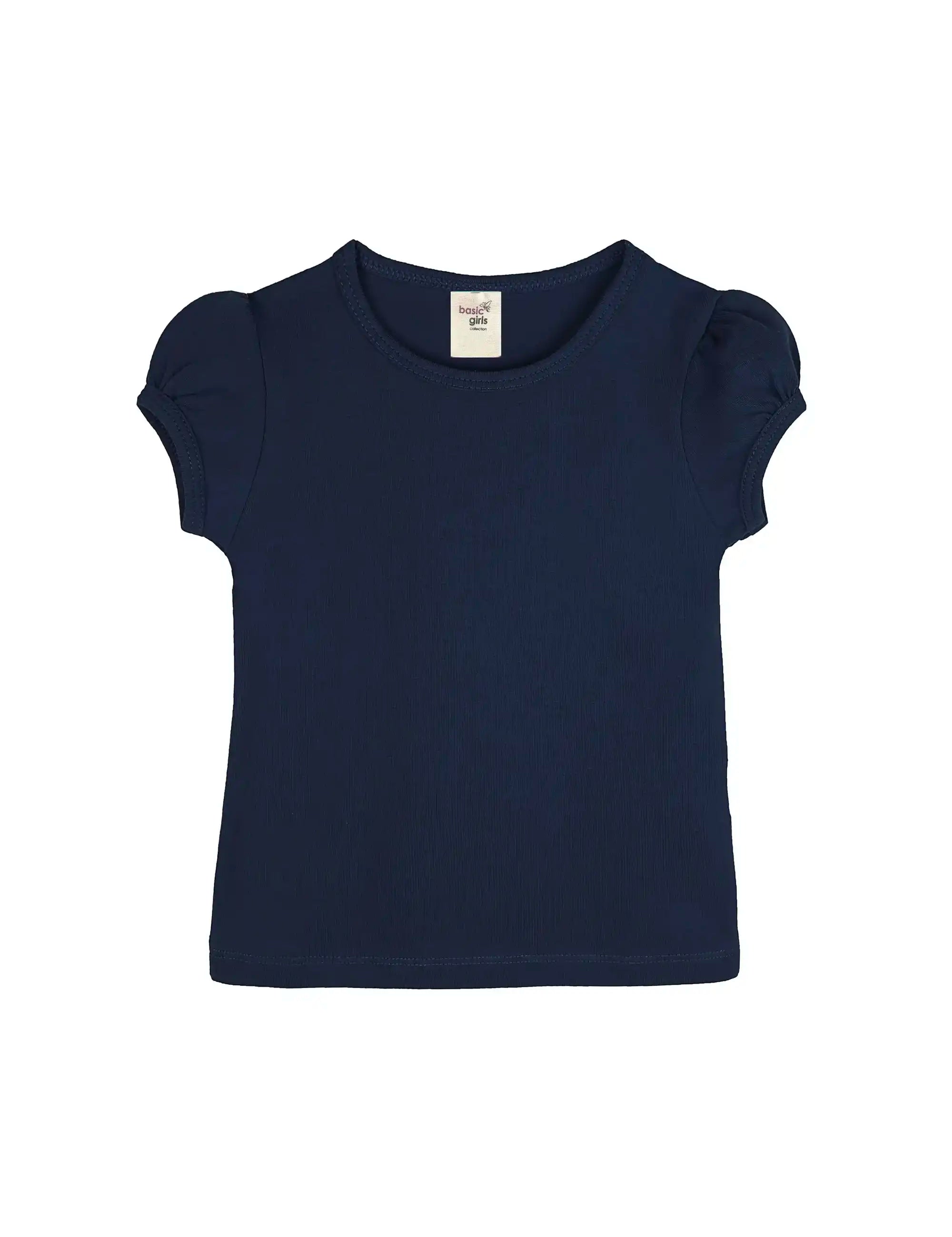 Girls' Basic Short Puff Sleeve Round Neck Cotton T-Shirt
