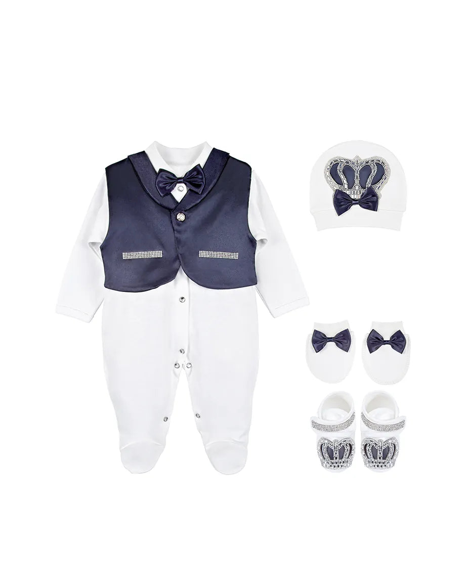 Newborn Baby Cotton 5-Piece Satin Detailed Take Me Home Set