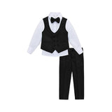 Little & Youth Boys Formal Suit Set Slim Fit Vest, White Dress Shirt, Dress Pants and Bowtie 4 Piece