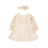 Baby Girl Dress Long Sleeve, Baby Princess Dress with Headband