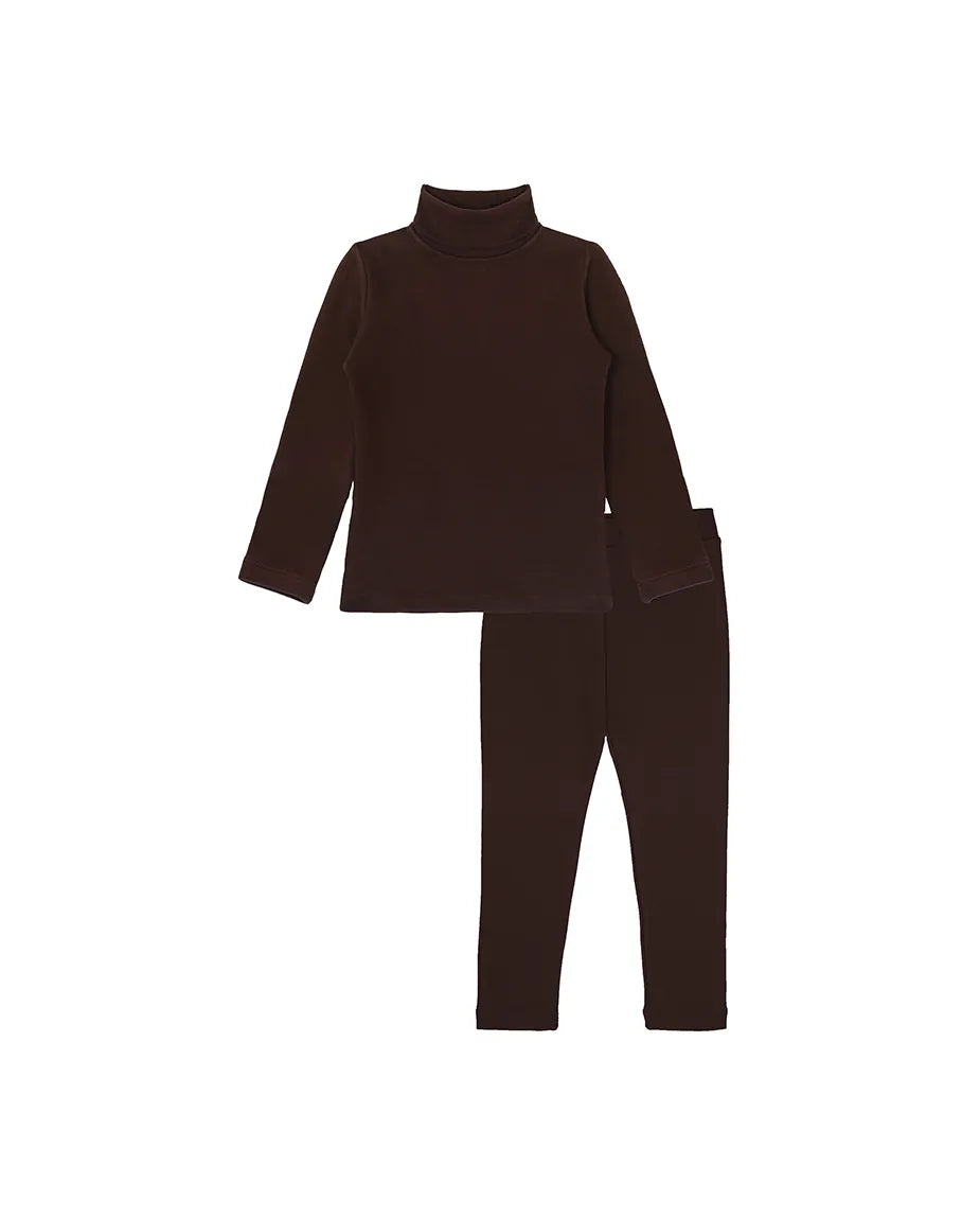 Little Girls Cotton Basic Turtleneck Shirt & Leggings Set
