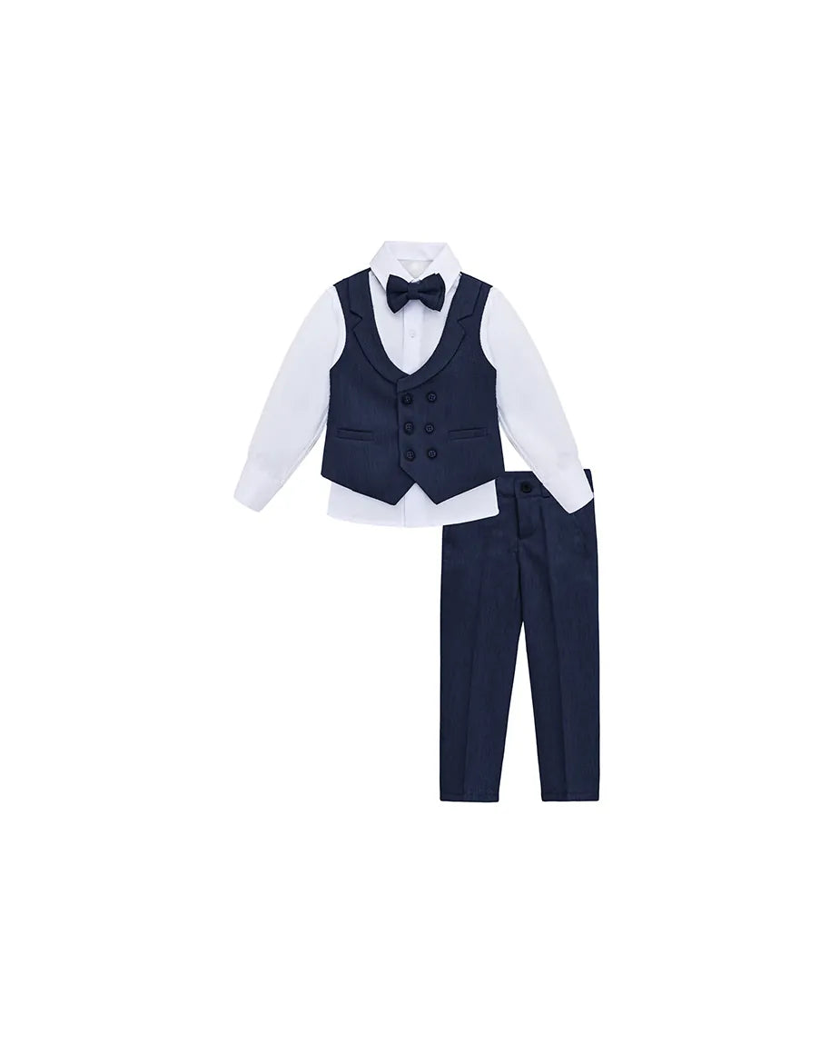 Boys 4-Piece Slim Fit Textured Suit Set With Notched Lapels