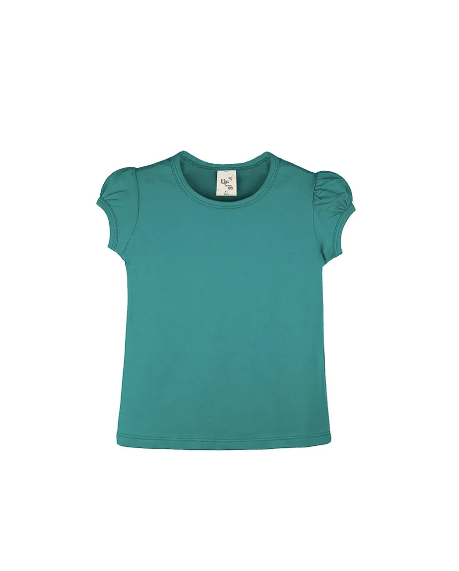 Big Girls Cotton Puff Sleeve Basic Crewneck T-Shirt