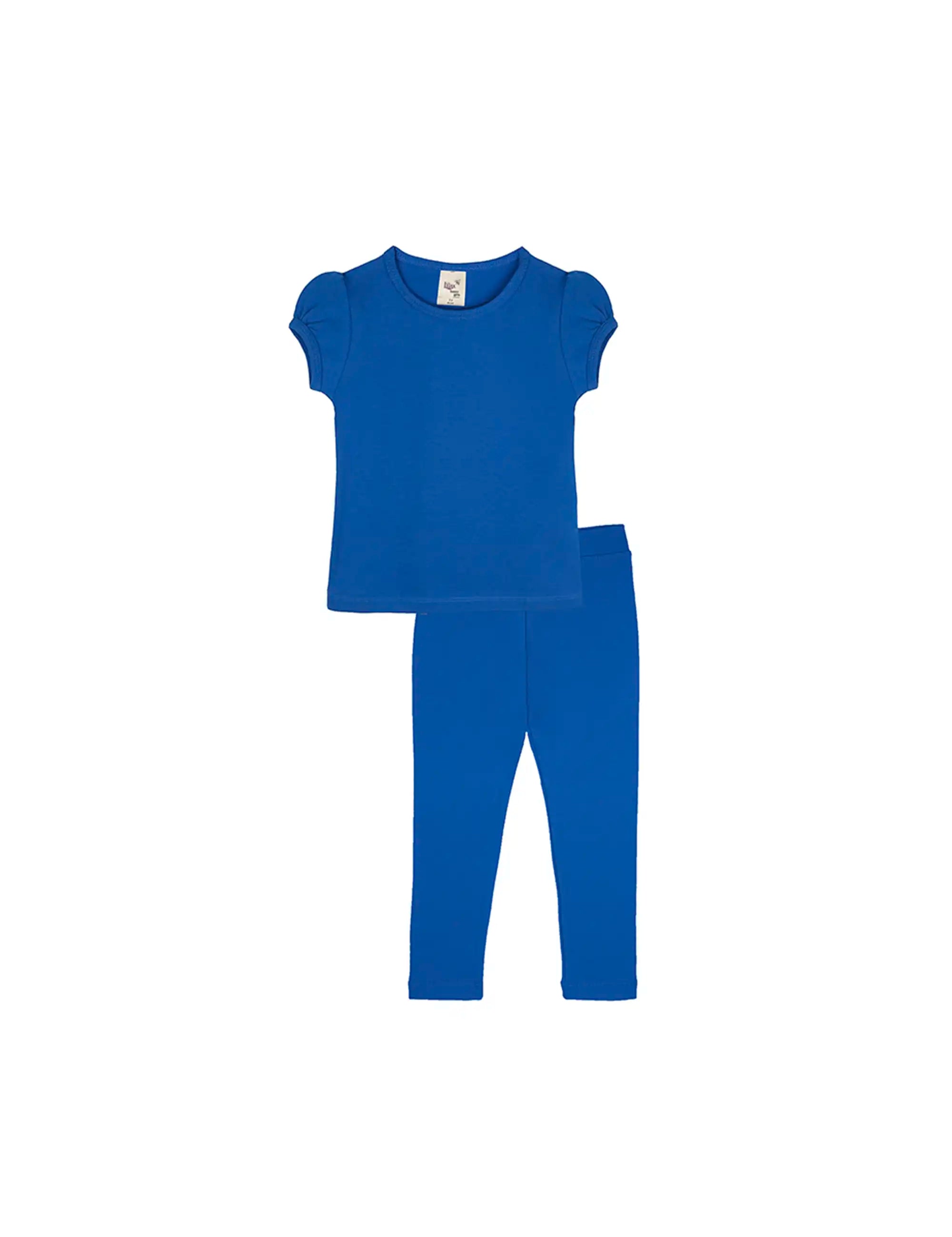 Girls' Basic Short Puff Sleeve Cotton T-Shirt and Leggings Set