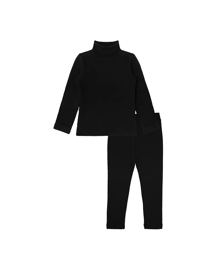 Little Girls Cotton Basic Turtleneck Shirt & Leggings Set