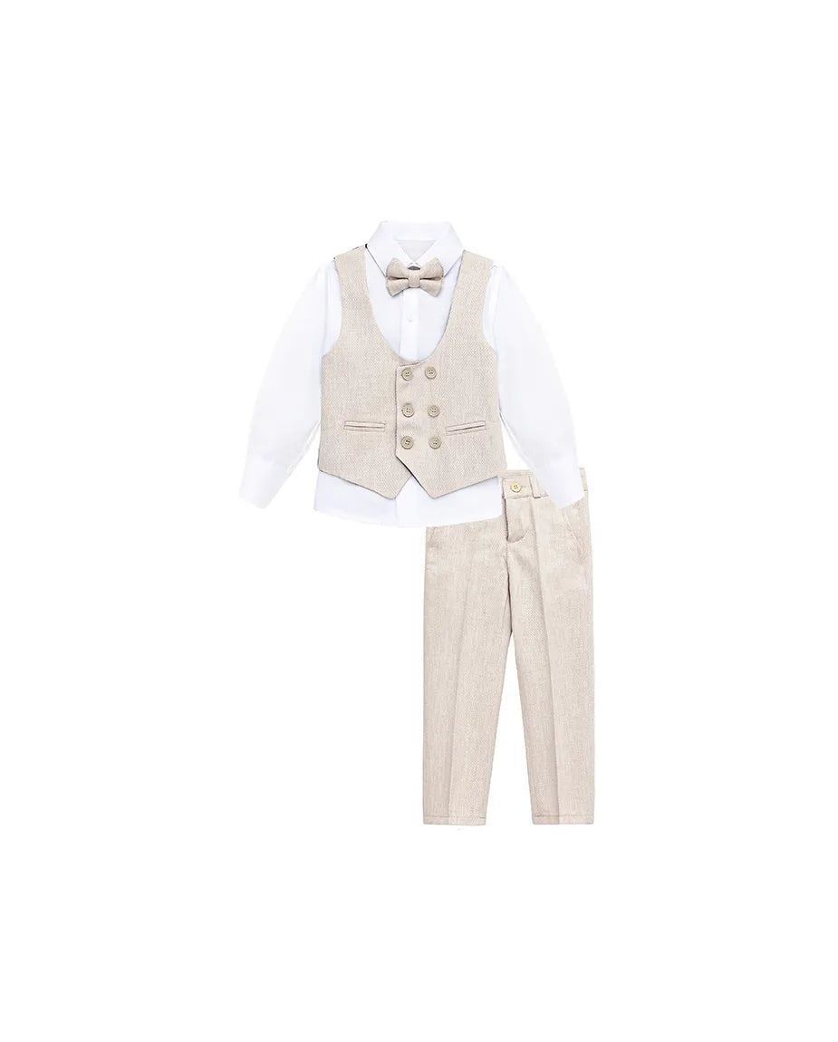 Boys 4-Piece Slim Fit Textured Suit Set