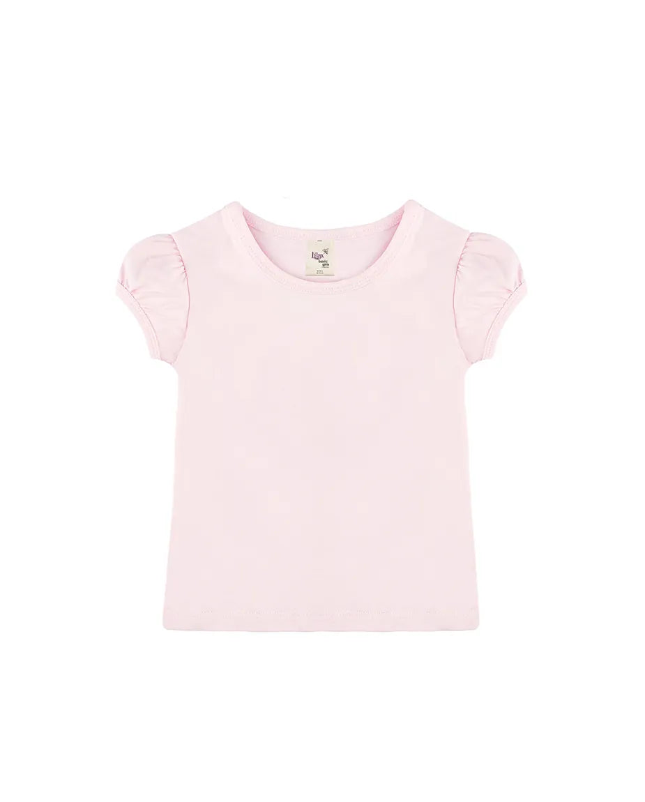 Little Girls Cotton Puff Sleeve Basic T-Shirt