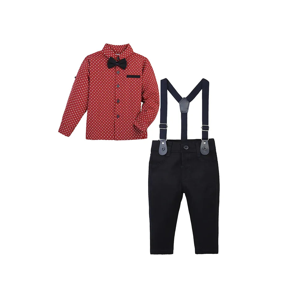 Boys Patterned Shirt & Suspender Pants Set