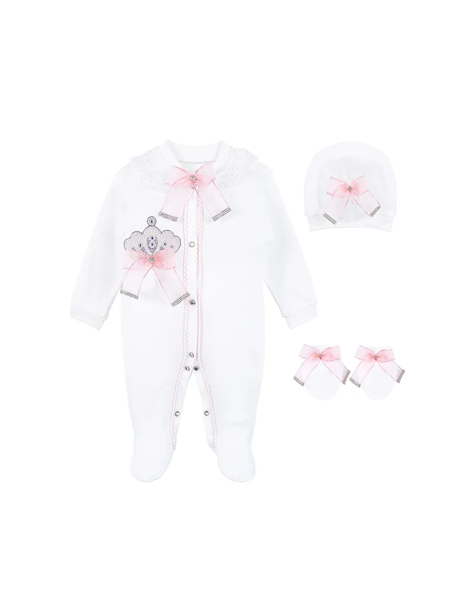 Newborn Baby 3-Piece Cotton Jeweled Layette Set