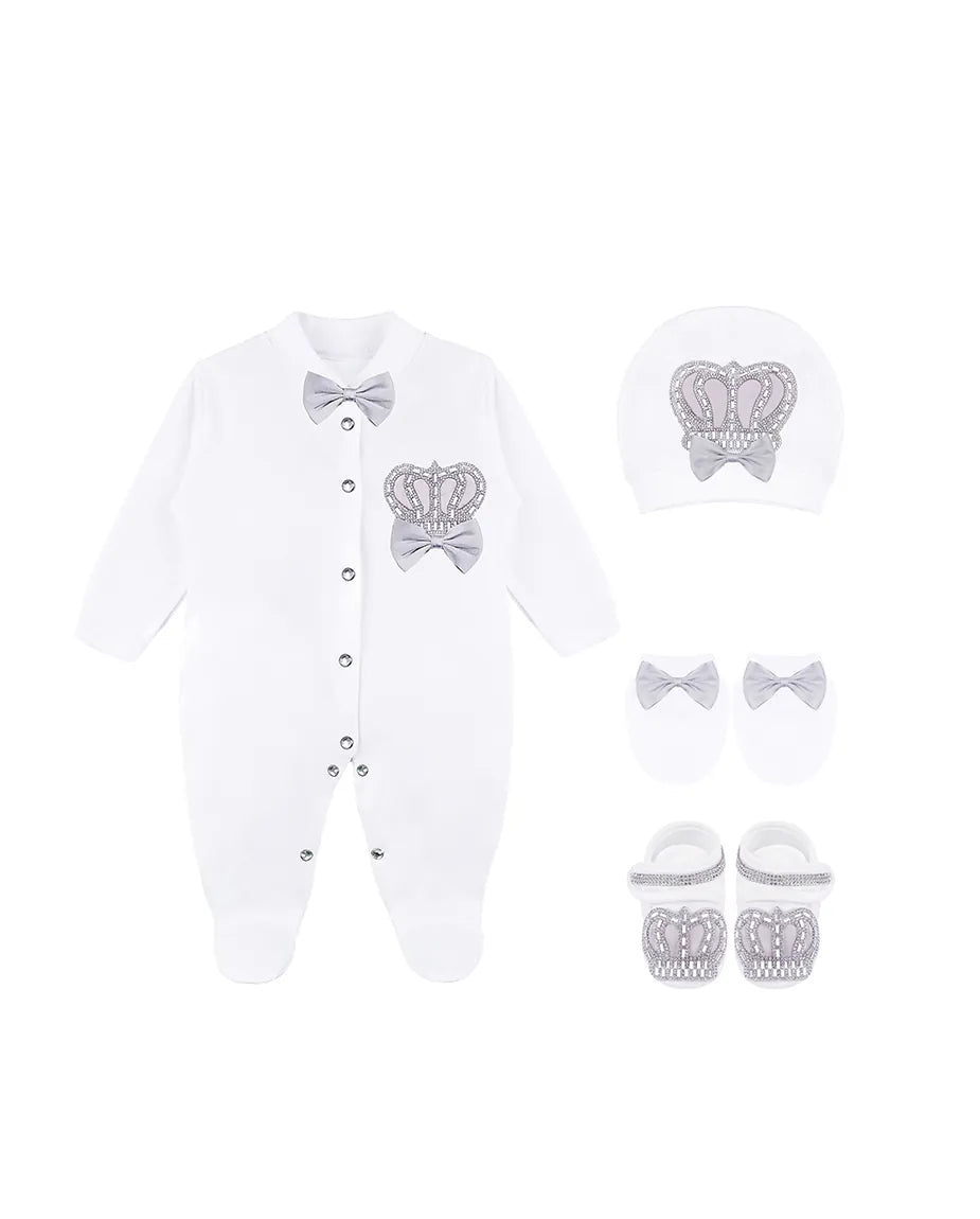 Newborn 4-Piece Jeweled Crown Layette Set