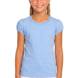 Girls' Basic Short Puff Sleeve Round Neck Cotton T-Shirt