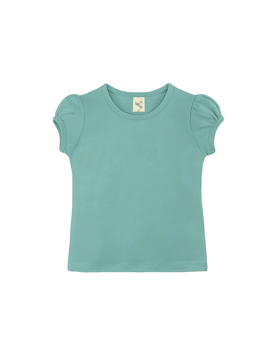 Little Girls Cotton Puff Sleeve Basic T-Shirt