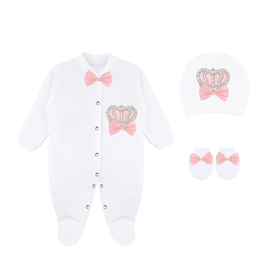 Newborn Baby 3-Piece Cotton Jeweled Layette Set