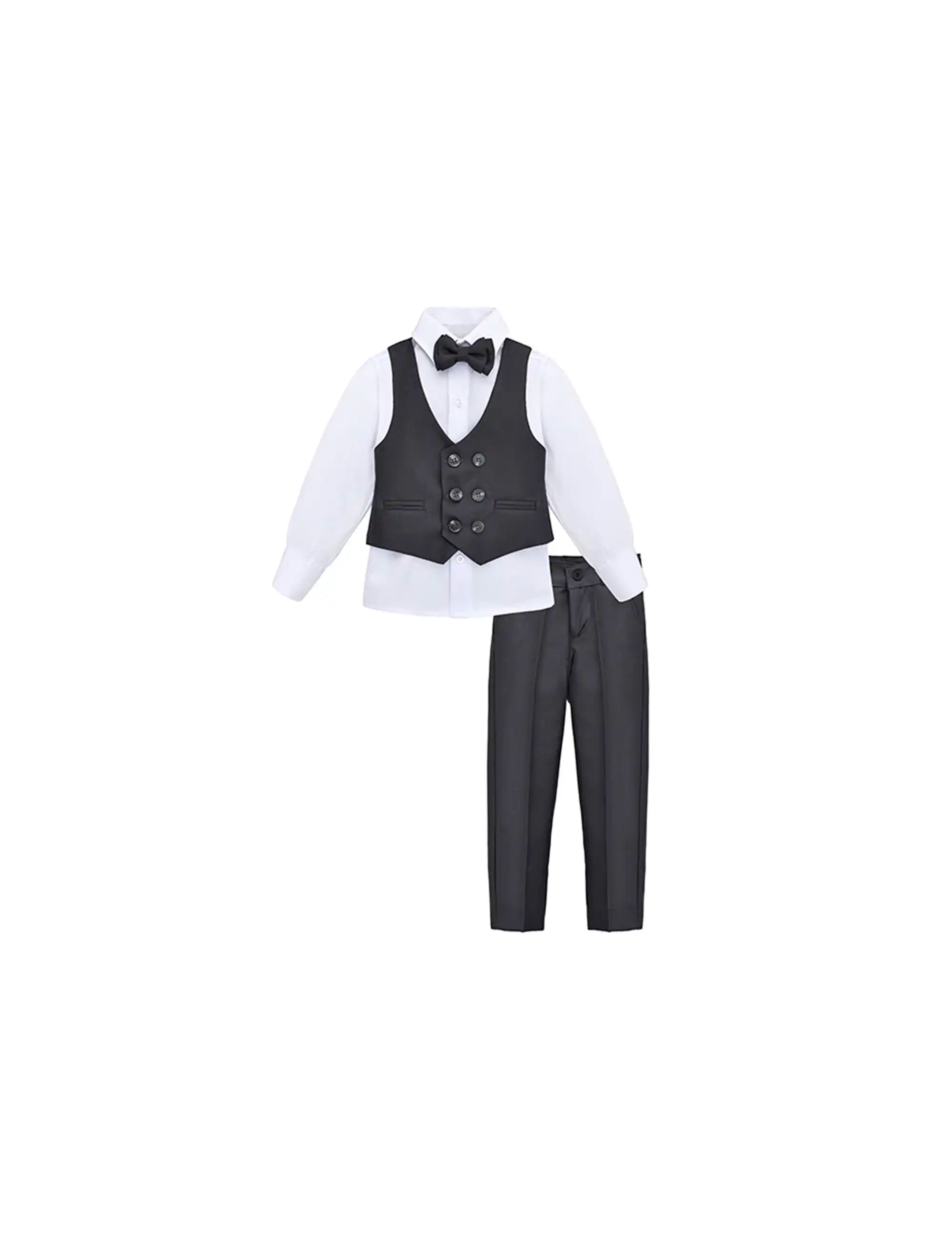 Little & Youth Boys Suit Set - Formal Suit Vest, White Dress Shirt, Dress Pants, and Bowtie - 4-Piece