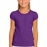 Girls' Basic Short Puff Sleeve Round Neck Cotton T-Shirt