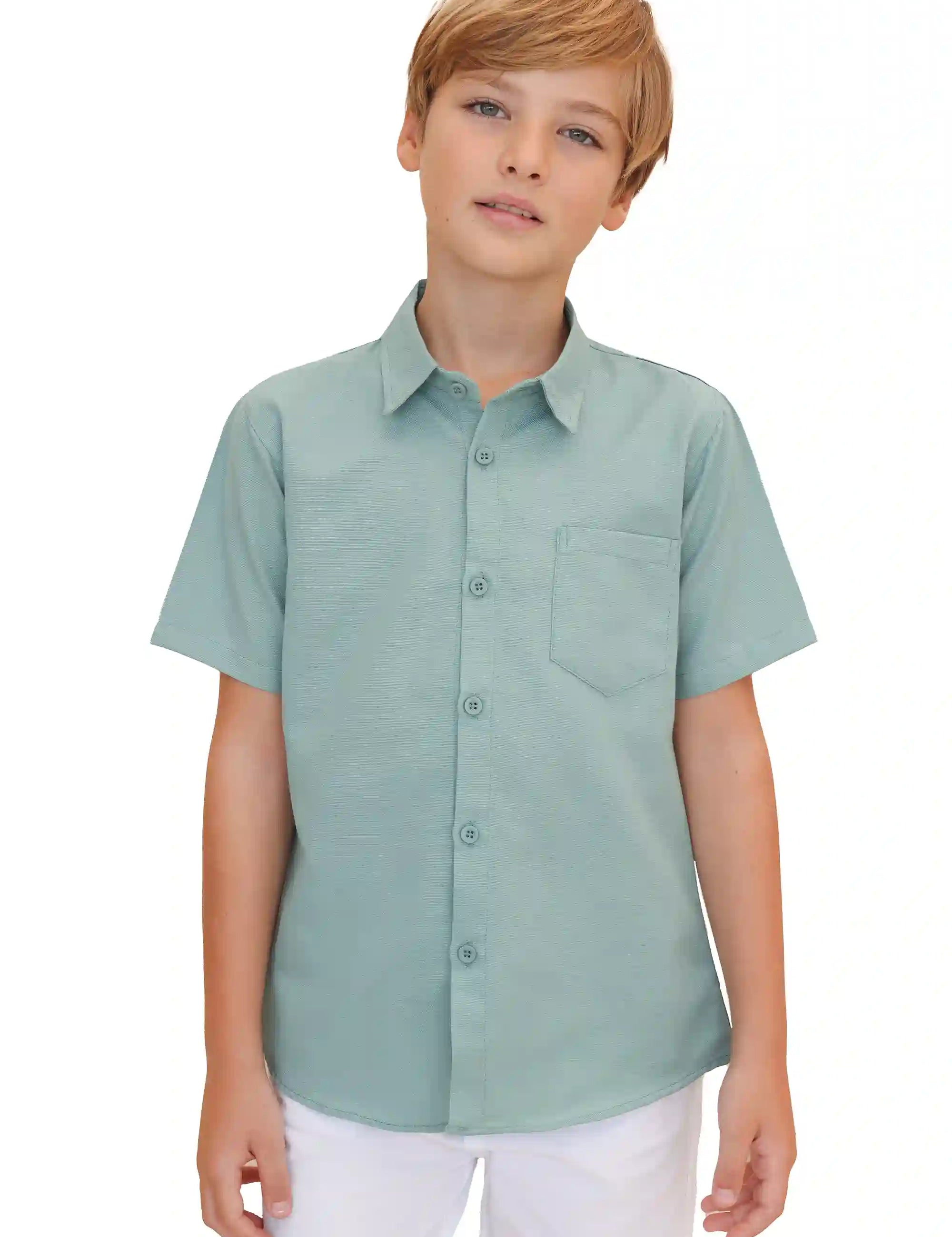 Boys' Button Down Shirt Solid Short Sleeve Classic Solid Oxford Dress Shirt