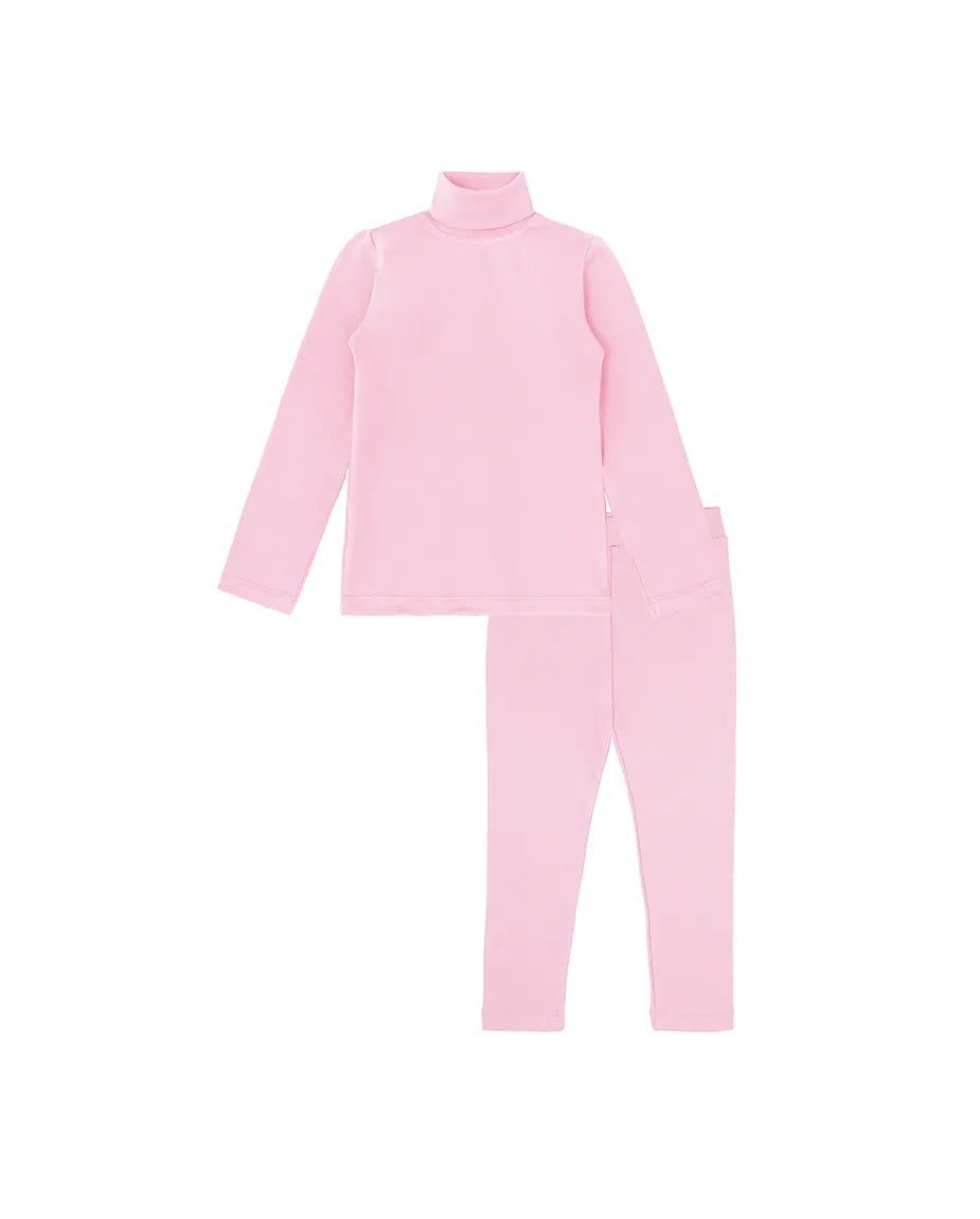 Little Girls Cotton Basic Turtleneck Shirt & Leggings Set