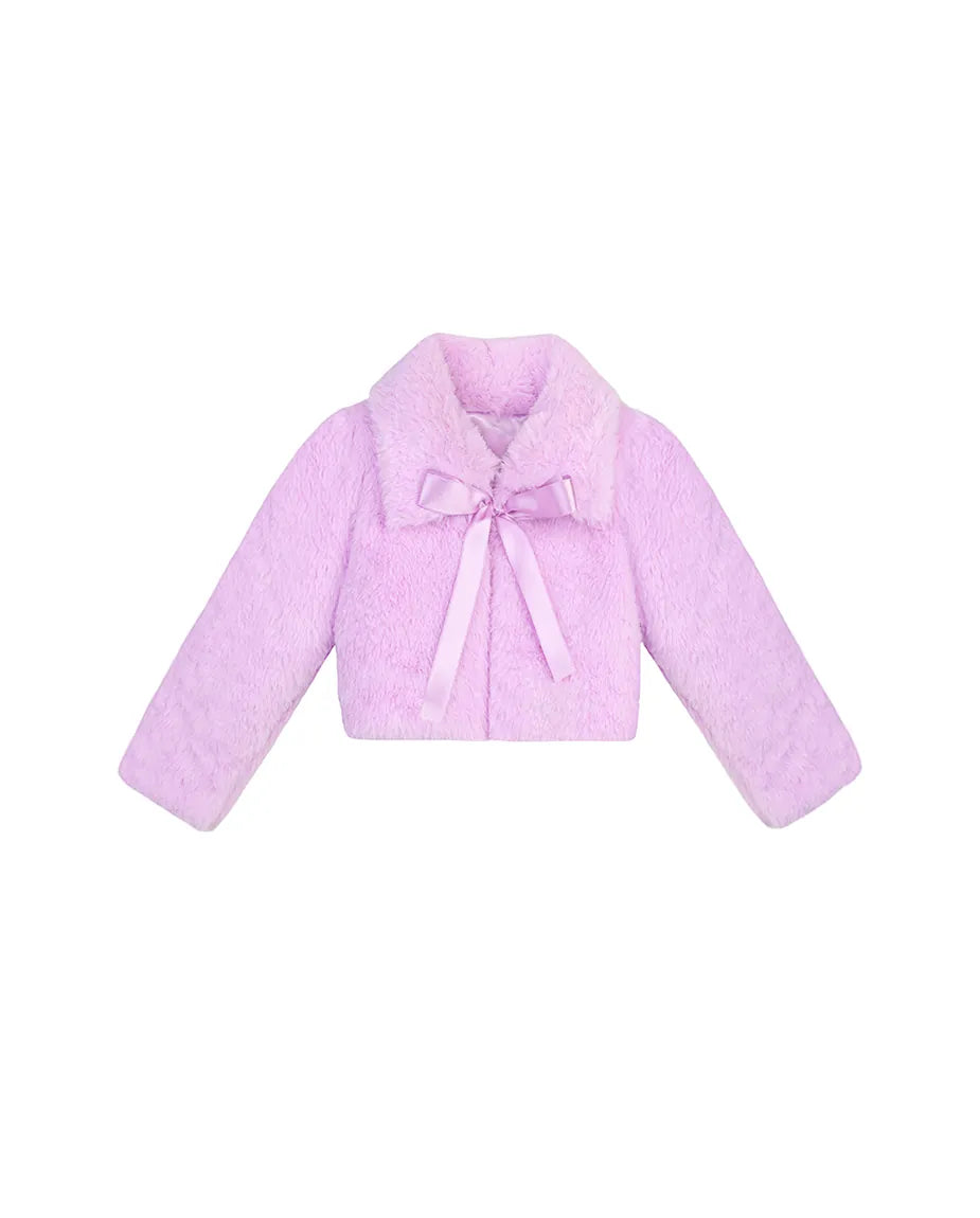 Girls Fluffy Ribbon Bow Dress Coat Bolero