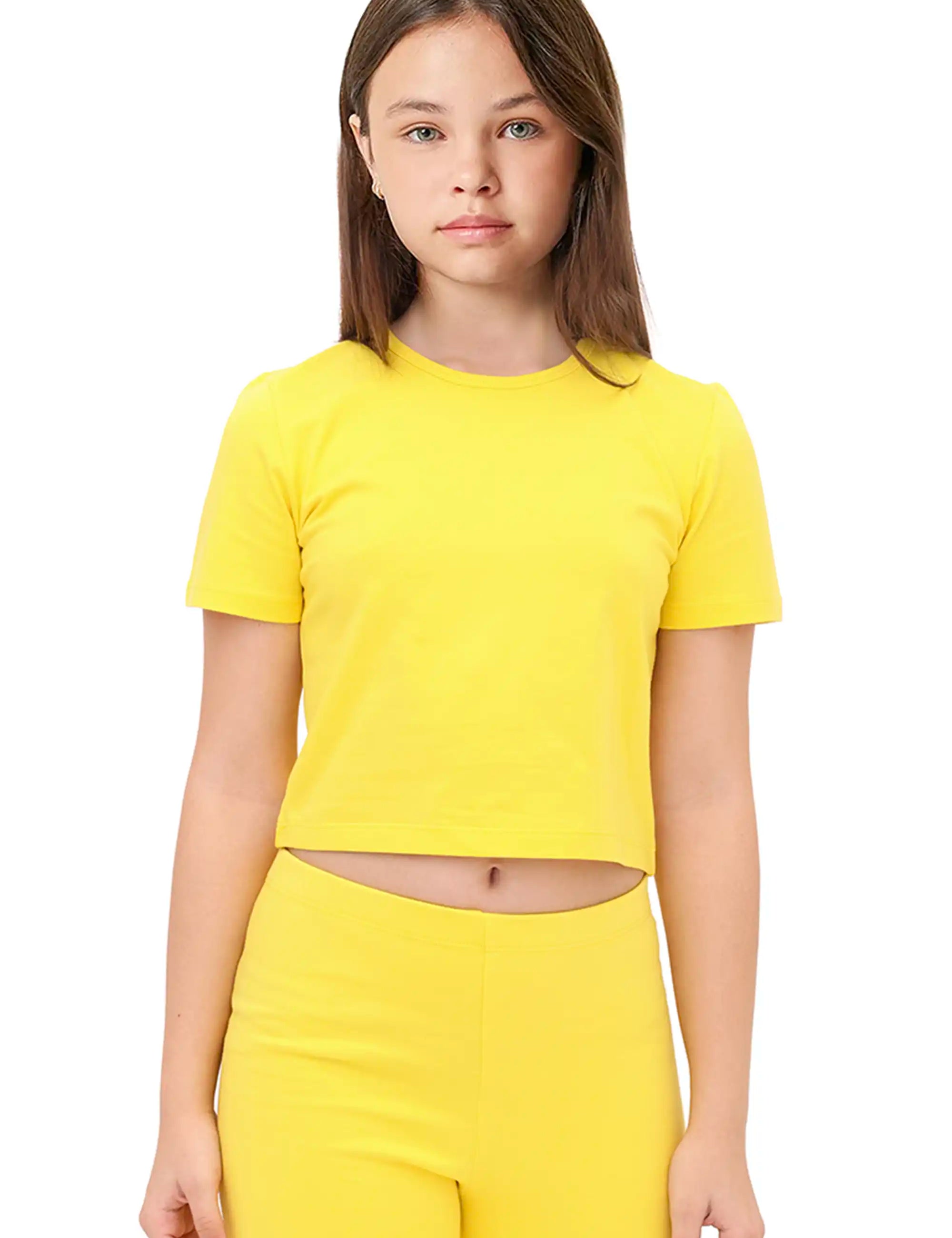 Girls Short Sleeve Crewneck Crop Top Tee