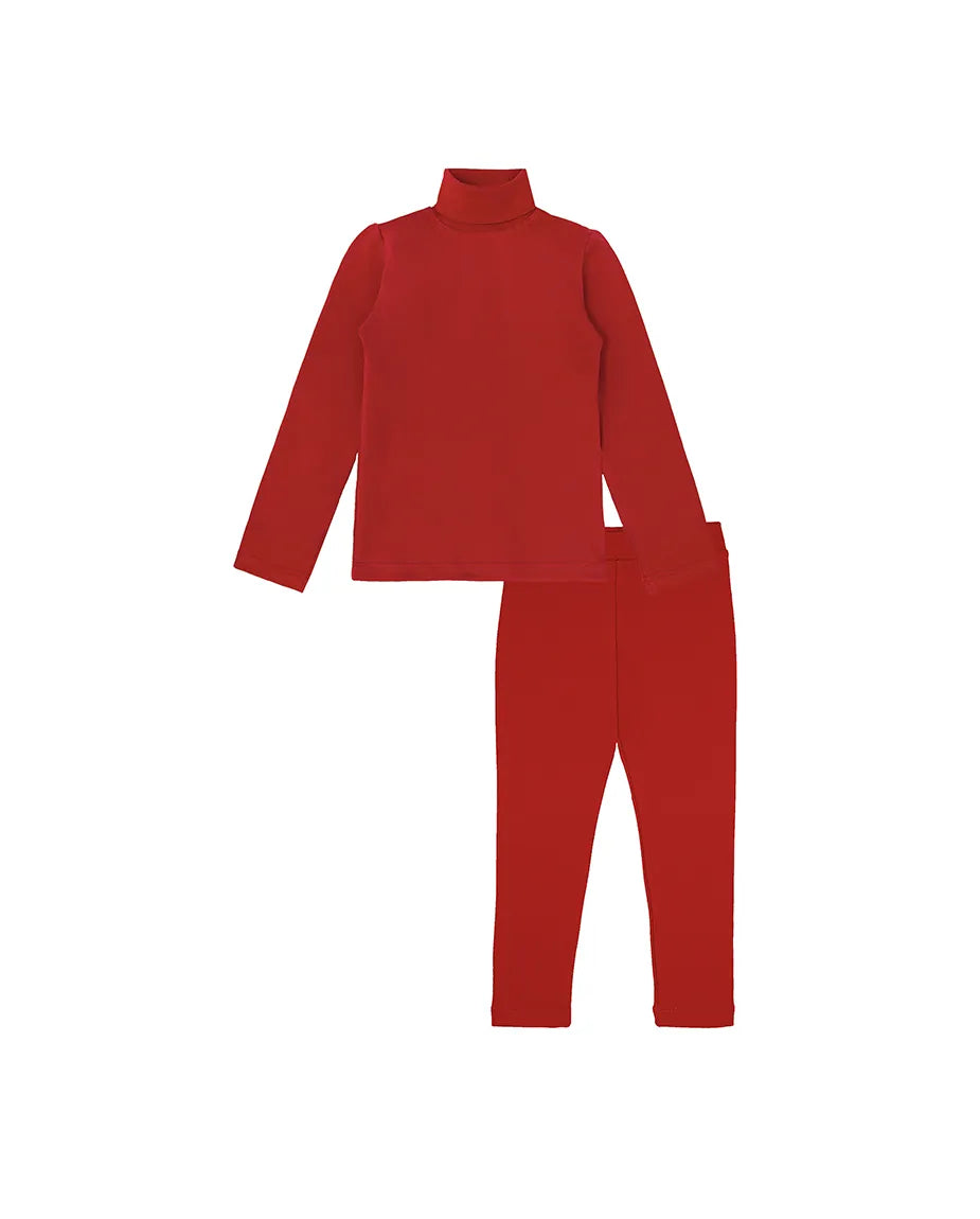 Little Girls Cotton Basic Turtleneck Shirt & Leggings Set