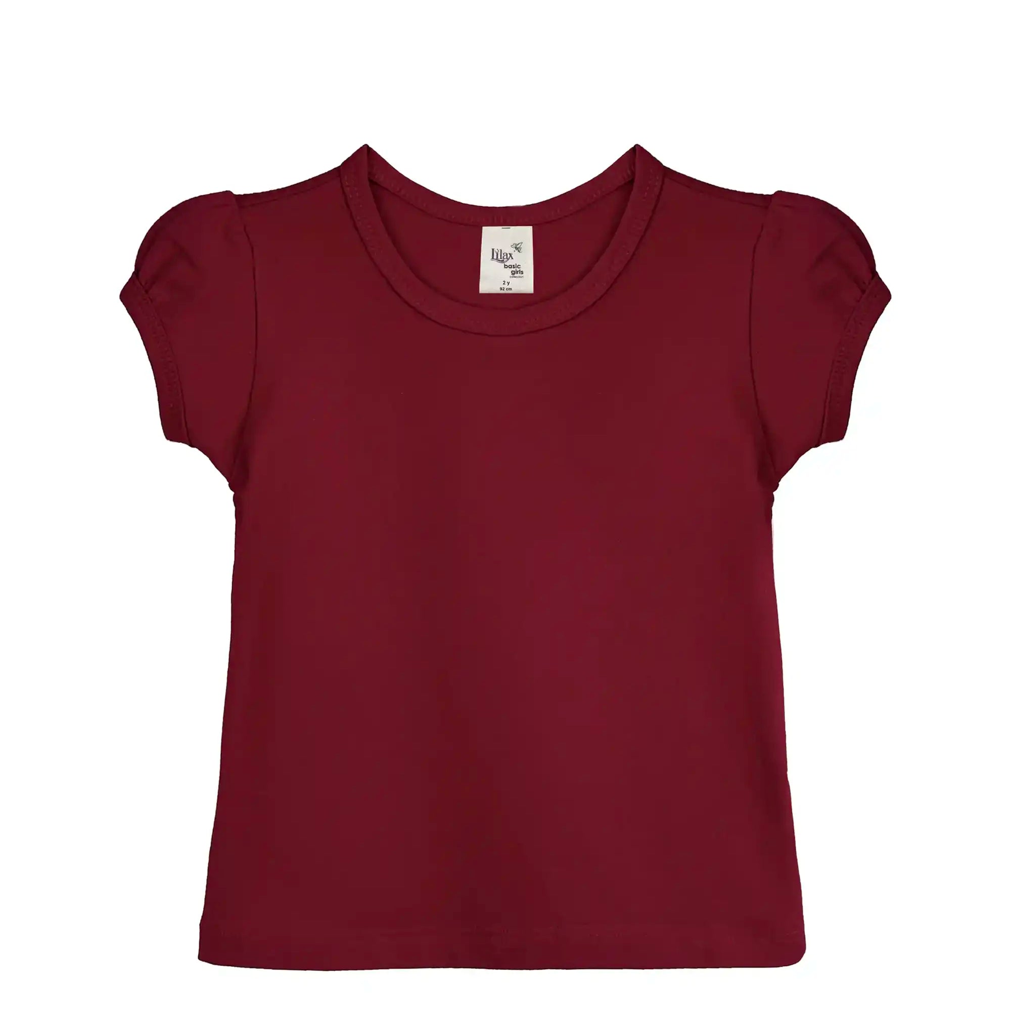 Girls' Basic Short Puff Sleeve Round Neck Cotton T-Shirt