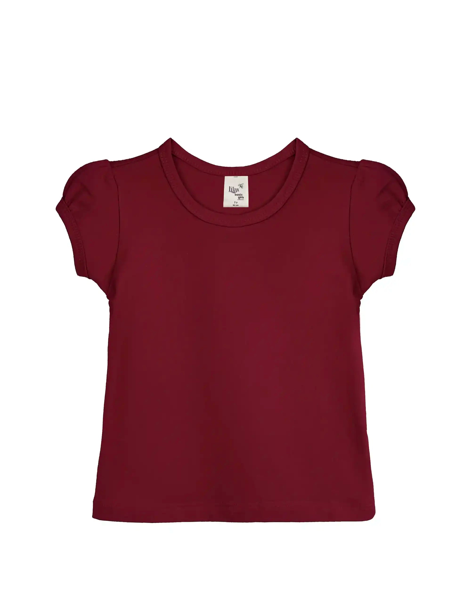Girls' Basic Short Puff Sleeve Round Neck Cotton T-Shirt