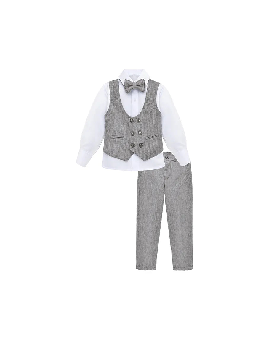 Boys 4-Piece Slim Fit Textured Suit Set