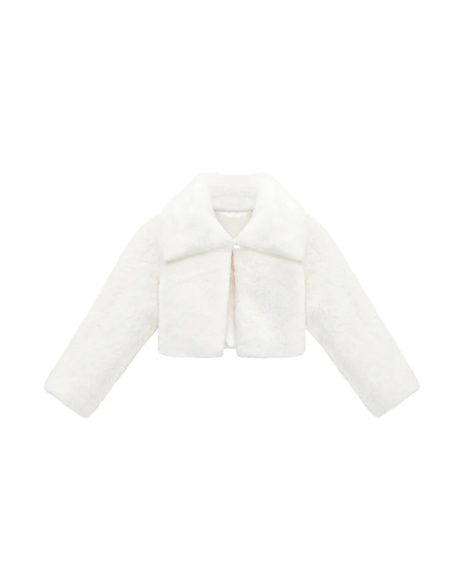 Girls Faux Fur Bolero Oversized Collar Jacket