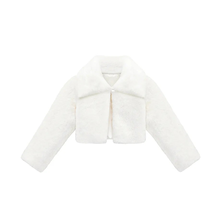 Girls Faux Fur Bolero Oversized Collar Jacket