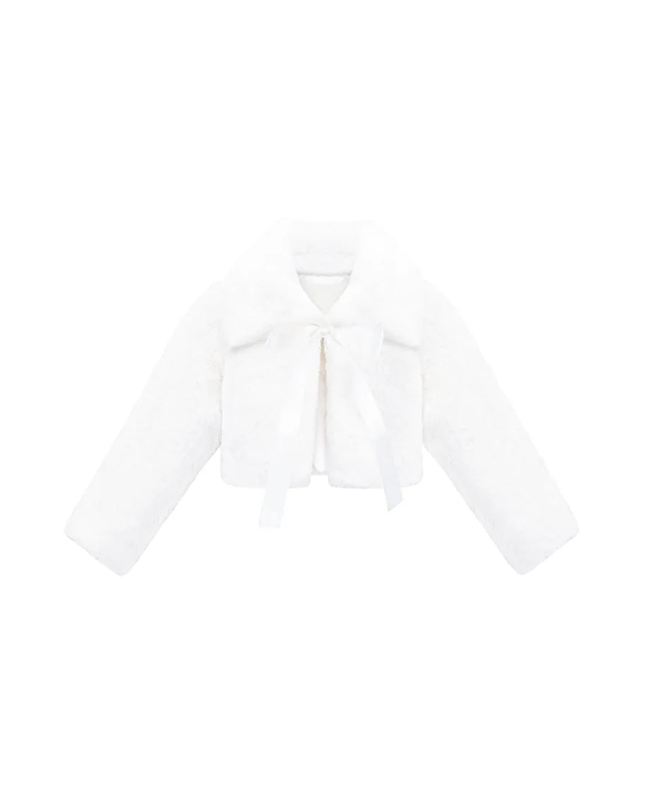 Girls Fluffy Ribbon Bow Dress Coat Bolero