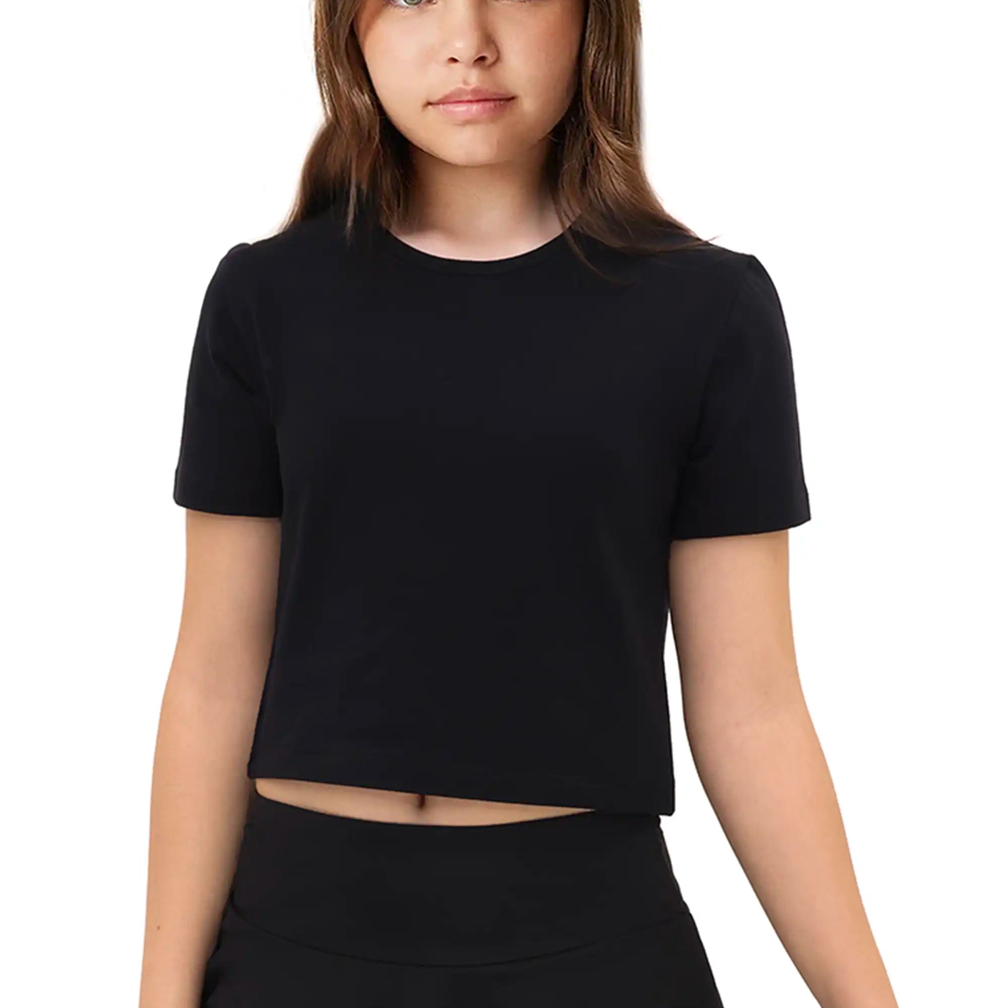 Girls Short Sleeve Crewneck Crop Top Tee