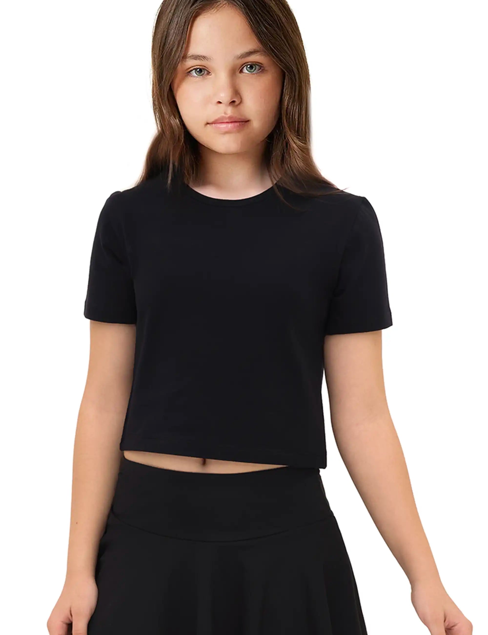Girls Short Sleeve Crewneck Crop Top Tee