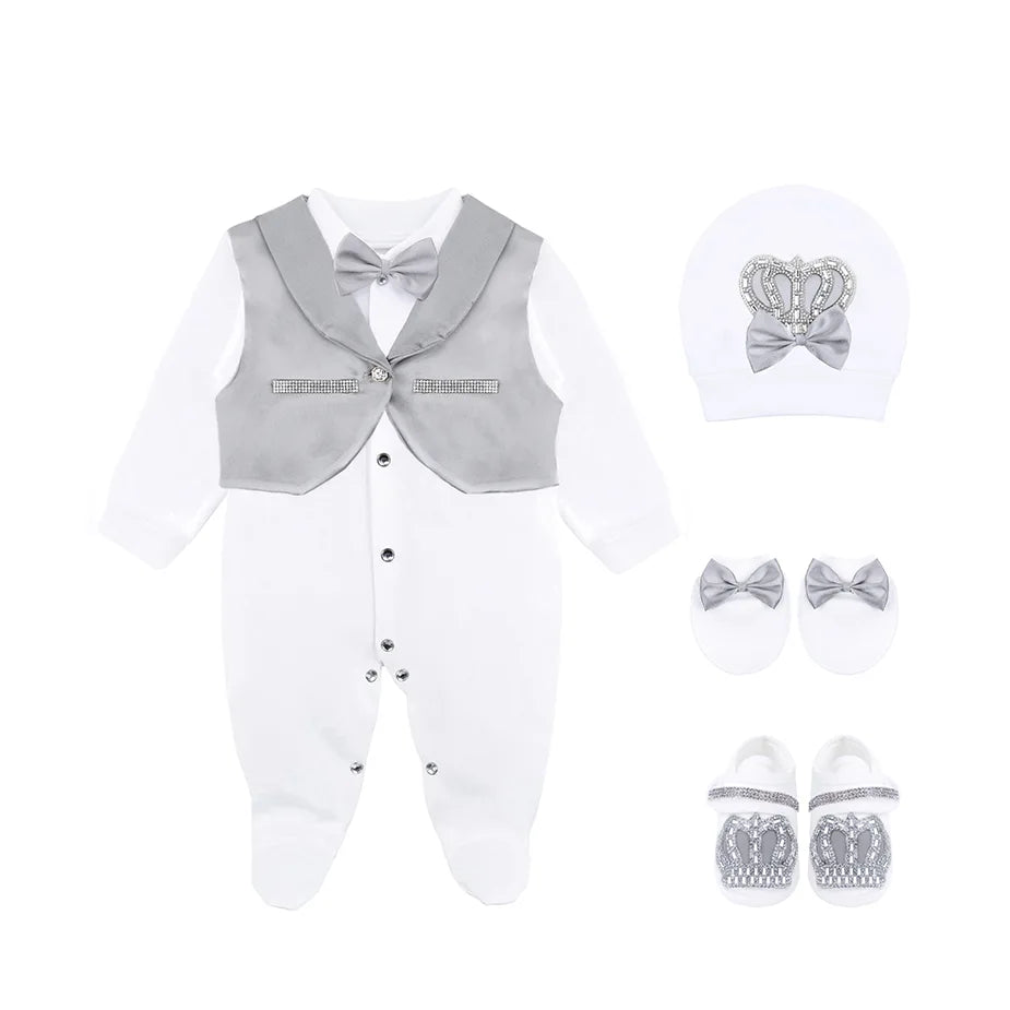 Regal and Handsome: 5-Piece Layette Gift Set with Jeweled Crown Tuxedo for Baby Boys (0-3 Months)
