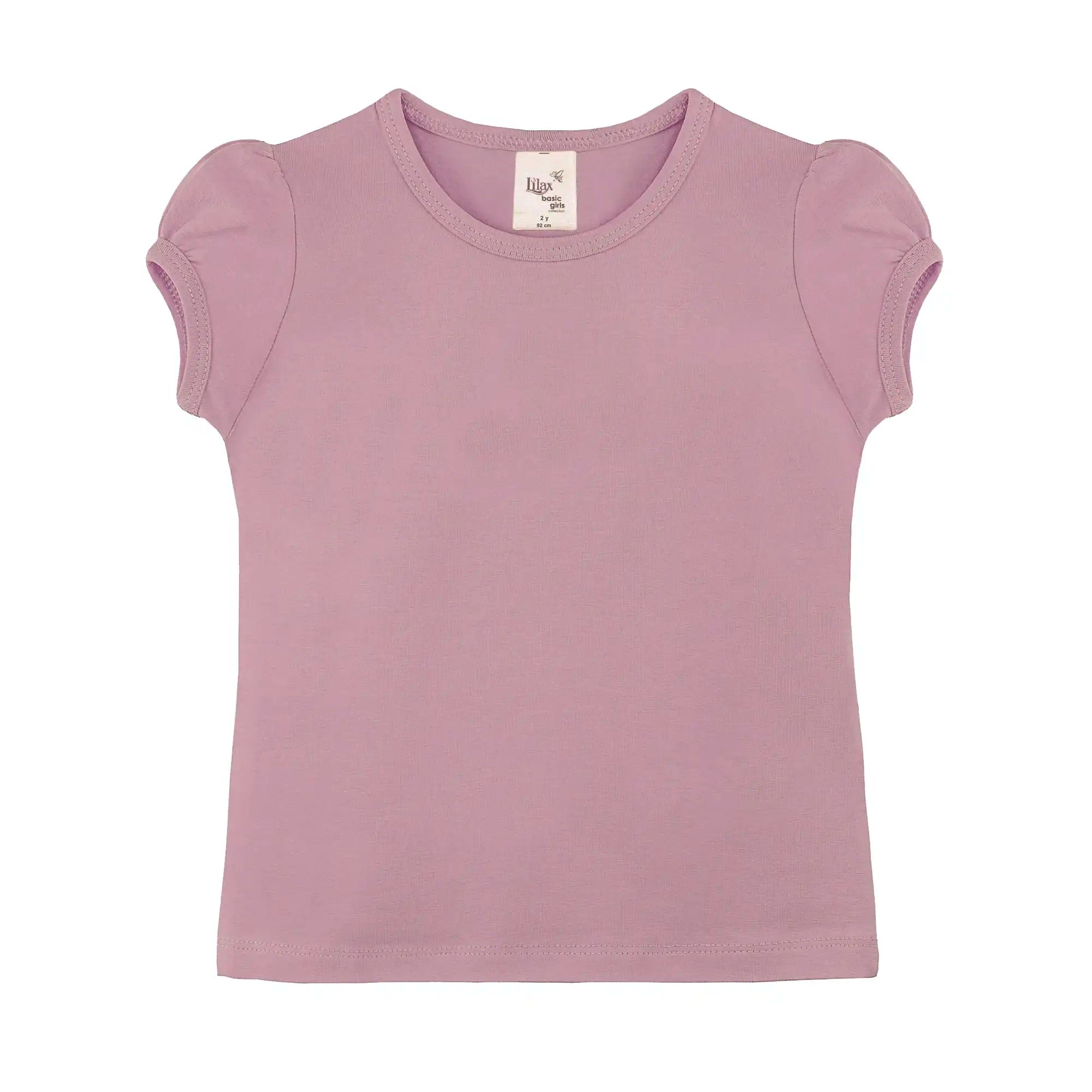 Girls' Basic Short Puff Sleeve Round Neck Cotton T-Shirt