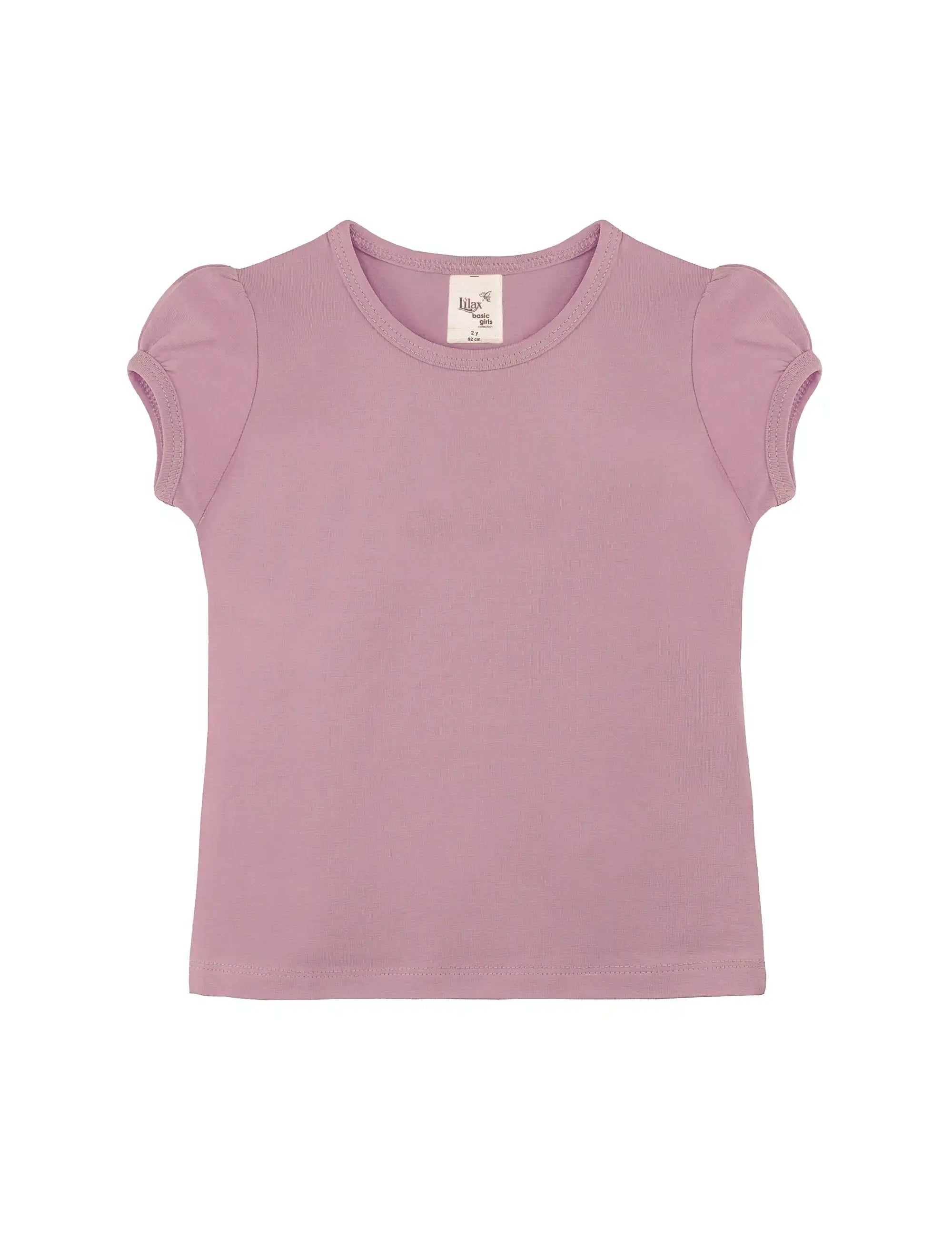 Girls' Basic Short Puff Sleeve Round Neck Cotton T-Shirt
