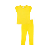 Girls' Basic Short Puff Sleeve Cotton T-Shirt and Leggings Set