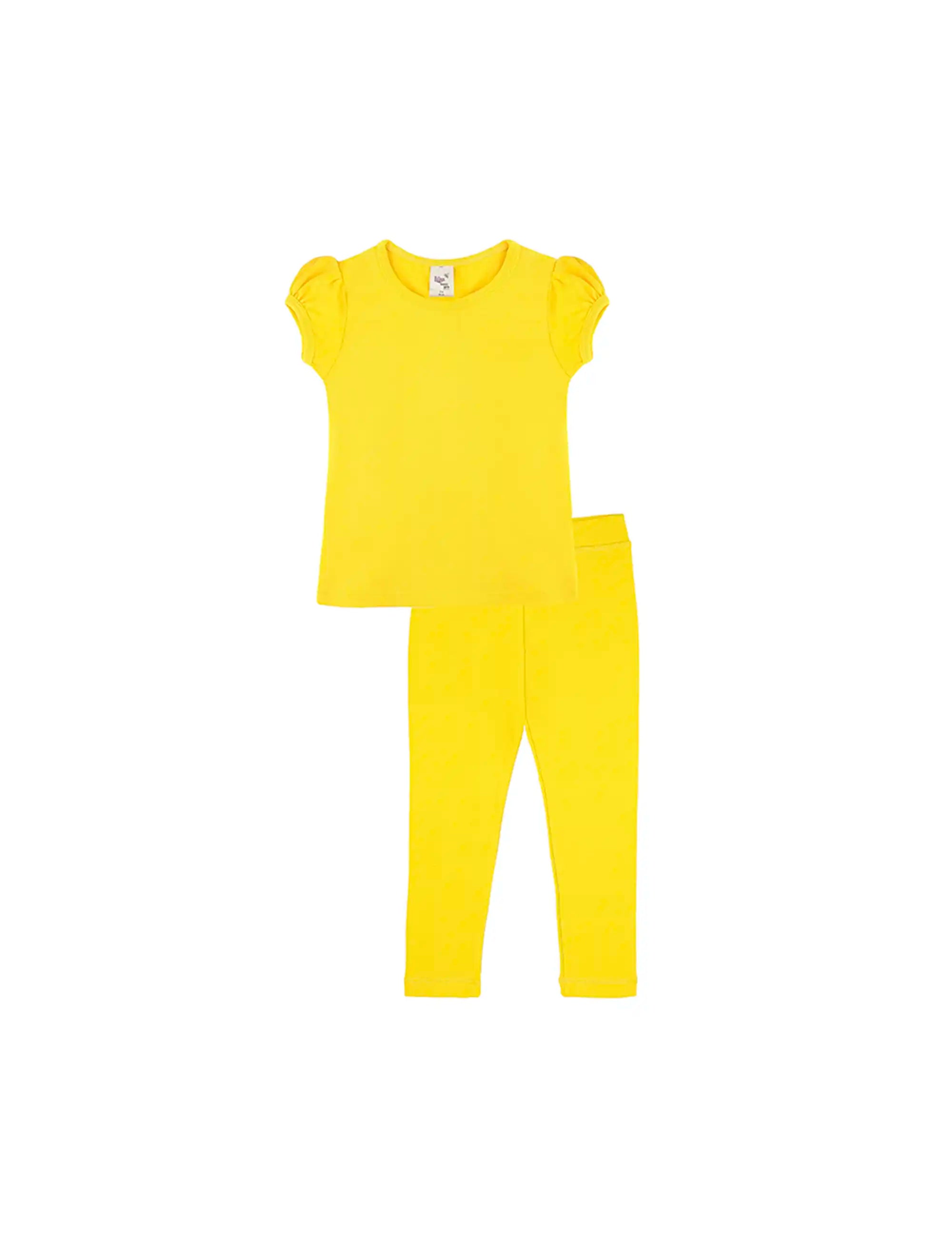 Girls' Basic Short Puff Sleeve Cotton T-Shirt and Leggings Set